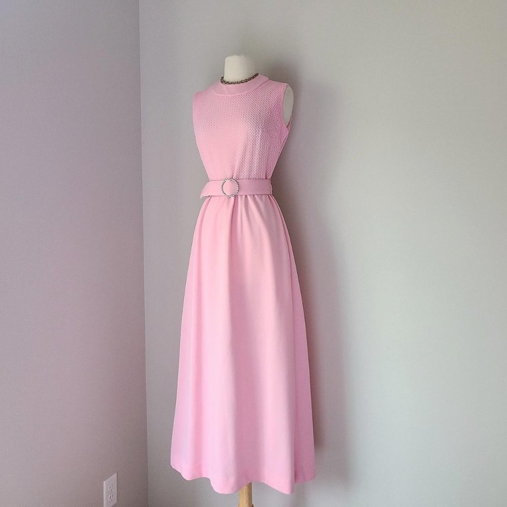 Vintage 1970's Liberty Circle Bubblegum Pink Maxi Gown